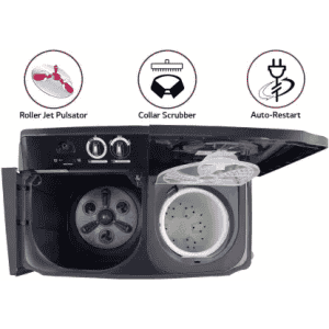 LG 11 kg with Roller Jet Pulsator Soak and Smart Filter Semi Automatic Top Load | P1155SKAZ | Black