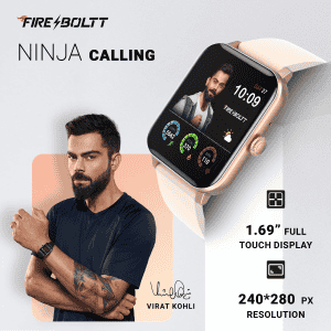 Fire-Boltt Ninja Bluetooth Calling Smartwatch |  SpO2 | Heart Rate Monitoring & AI Voice Assistant | Free Size | Rose Gold