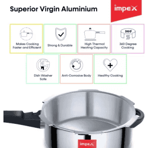 Impex Norma 3 L Non-Induction Base Aluminum Pressure Cooker with Outer Lid | Silver