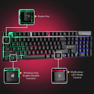 Zebronics Zeb-War Gaming Keyboard and Mouse Combo with Gold plated USB | Multi color LED with 4 modes