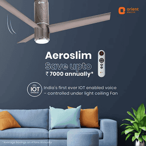 Orient Electric Aeroslim BLDC motor Smart Ceiling Fan with IOT | 1200mm | Remote & Under light | Champagne Brown