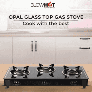 BlowHot Opal 3 Burner Heavy Tornado Brass Burners Heavy Powder Coated Body Glass | Manual Gas Stove