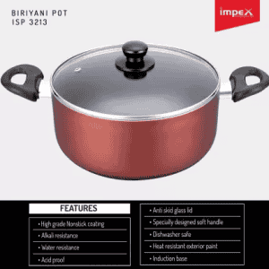 Impex Aluminium Biriyani Pot | 10 L | Maroon | ISP 3213