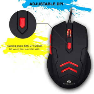 ZEBRONICS Feather Wired Optical Gaming Mouse USB 2.0 | Black
