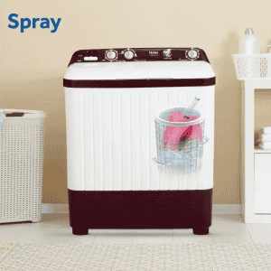 Haier 6.5 kg Semi Automatic Top Load | HTW65-187BO | White, Maroon