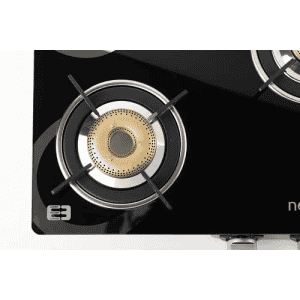 Nestron Nuclea 3 Burner | High Powered Brass Burner Gas Stove | Cooktop with Glass Top and Stainless Steel Body