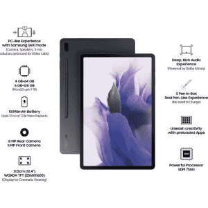 SAMSUNG TABLETS T733 TAB S7 FE | 4GB+64GB WIFI | 31.5 cm (12.4 inches) | MYSTIC BLACK | SM-T733NZKAINU