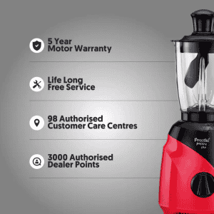 Preethi Peppy Plus MG 246 Mixer Grinder | 750 W | 4 Jars | Black, Red