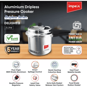 Impex Delight 3 Aluminium Dripless Pressure Cooker | 3 L