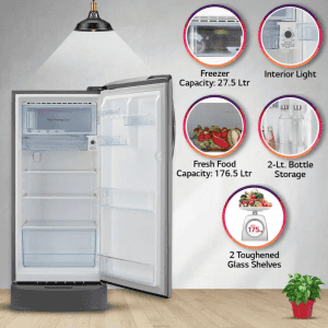 LG Direct Cool Single Door Refrigerator | 201 L | 5 Star | Shiny Steel | GL-D211HPZZ