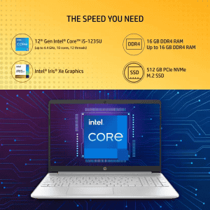 HP 15s |15S-FQ5112TU | Intel Core i5  | 12th Gen | 16 GB/512 GB SSD/Windows 11 Home | Thin and Light Laptop | Jet Black