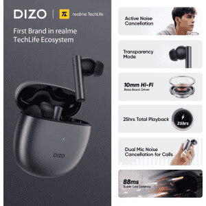 DIZO TechLife GoPods | True Wireles | Active Noise Cancellation | Bluetooth Headset | Smoky Grey
