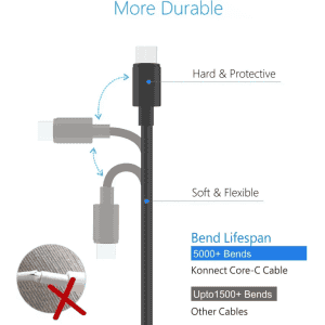 Portronics Lightning Cable POR-1089 | 1 m |  Konnect Core C Type - CTO LIGHTNING Cable | One Cable | Black