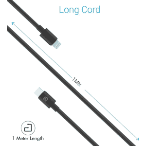 Portronics Lightning Cable POR-1089 | 1 m |  Konnect Core C Type - CTO LIGHTNING Cable | One Cable | Black