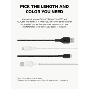 Belkin Data Cable | Type C | Tough Unbreakable Braided Nylon Cable | 1 Meter | Black