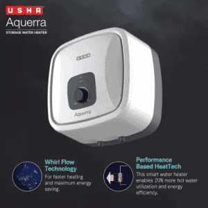 USHA AQUERRA 10 L Storage Water Geyser | White & Black