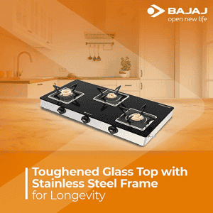 Bajaj 3 Burner Glass Top Gas Stove | Cast Iron Look | Black | 3BJGS7