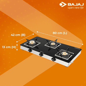Bajaj 3 Burner Glass Top Gas Stove | Cast Iron Look | Black | 3BJGS7