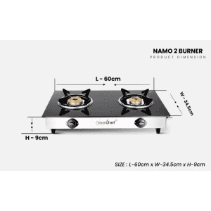 Greenchef NAMO Series Glass Manual Gas Stove | 2 Burners | Black