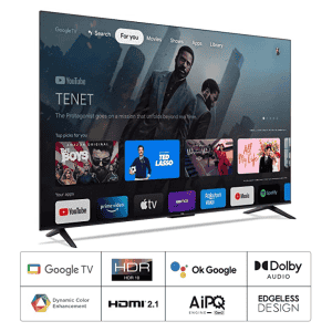 TCL | 55P635 | 139 cm (55 Inch) | Metallic Bezel-Less Series 4K Ultra HD Smart LED Google TV | Black