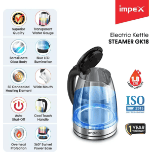 IMPEX STEAMER GK18 Electric Kettle | 1.8 L | Silver And Black