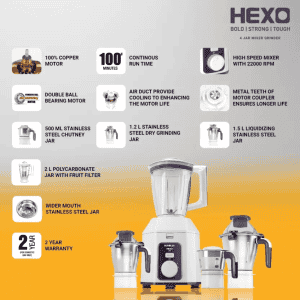 Havells Hexo Mixer Grinder | 1000 watts | 4 Jar