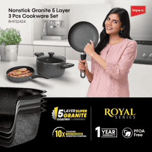 IMPEX Royal Granite | Non-Stick Coated Cookware Set | 5 Layer/3 Pcs | 2 - Piece | Aluminium
