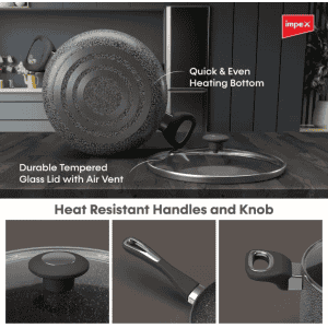 IMPEX Royal Granite | Non-Stick Coated Cookware Set | 5 Layer/3 Pcs | 2 - Piece | Aluminium