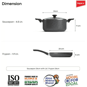 IMPEX Royal Granite | Non-Stick Coated Cookware Set | 5 Layer/3 Pcs | 2 - Piece | Aluminium