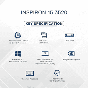 Dell Inspiron 3520 Laptop | D560900WIN9B |12th Gen Intel Core i5-1235U, Windows 11 | 8GB, 1TB HDD + 256GB SSD | 15.6 | Black