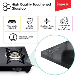 Impex Glass Top Gas Stove | 3 Burner | Black | IGS 1213M