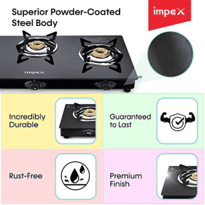 Impex Glass Top Gas Stove | 3 Burner | Black | IGS 1213M
