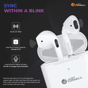 CORSECA Plum Truly Wireless Powerbuds Bluetooth Headset | JST406 | White