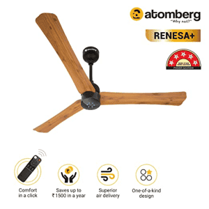 atomberg Renesa+ 1200mm BLDC Motor with Remote Energy Saving Ceiling Fan |  GOLDEN OAK