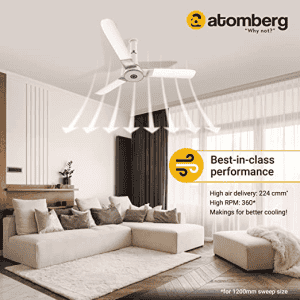 Atomberg Studio 1200 mm Remote 3 Blade Ceiling Fan | MARBLE WHITE
