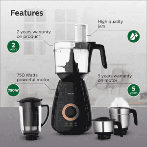 PHILIPS Mixer Grinder with 4 Jars | HL7707/00 | 750W | Black