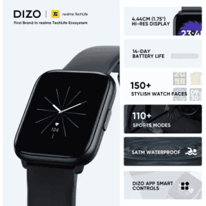 DIZO Watch D Sharp 1.75 inch with High Resolution Display | Black Strap