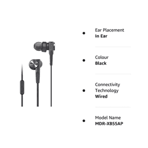 Sony Premium in-Ear Extra Bass Wired Headphones with Mic | MDR-XB55AP | Black