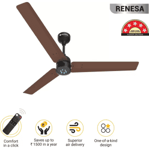 Atomberg Renesa Ceiling Fan | 1200 mm | 3 Blade | BLDC Ceiling Fan with Remote Control & LED Indicators | Matt Brown & Black