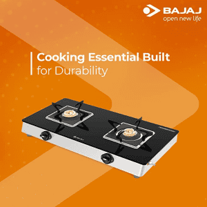 Bajaj Stainless Steel Glass Top Gas Stove | 2 Brass Burner | Black | 2BRGS7