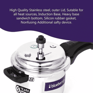 Blueberrys Virgina Plus Pressure Cooker | 5 L | Induction & Gas Stove Compatible | Stainless Steel | Silver