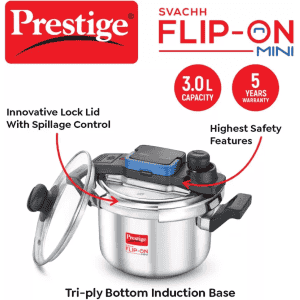 Prestige Svachh FLIP-ON Mini Induction Bottom Pressure Cooker  | 3 L | Stainless Steel