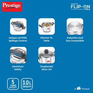 Prestige Svachh FLIP-ON Mini Induction Bottom Pressure Cooker  | 3 L | Stainless Steel
