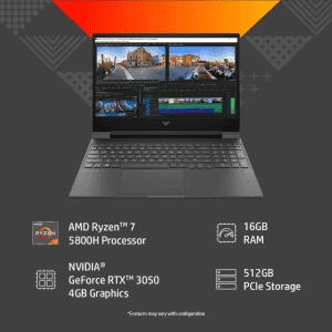 HP Victus Gaming Laptop | 15-fb0053AX |  Ryzen 7 Octa Core 5800H | 16 GB/512 GB SSD/Windows 11 Home/4 GB Graphics/NVIDIA GeForce RTX 3050 | 15.6 Inch | Mica Silver