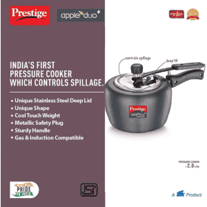 Prestige Svachh Apple Duo Induction Bottom Pressure Cooker  | 2 L | Hard Anodized
