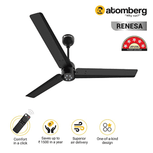 Atomberg Renesa Ceiling Fan | 3 Blade | 1200 mm | 35 W | Midnight Black