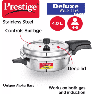 Prestige Deluxe Alpha Svachh Induction Bottom Pressure Cooker  | 4 L | Stainless Steel