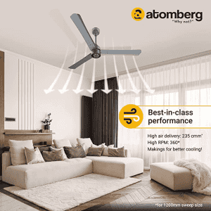 Atomberg Renesa+ 3 Blade Ceiling Fan |  1200 mm | BLDC Motor with Remote | Sand Grey