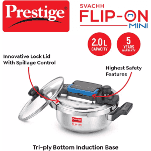 Prestige Svachh Flip-on Mini Stainless Steel Pressure Cooker | Spillage Control | 2 L | 18 cm | 20164