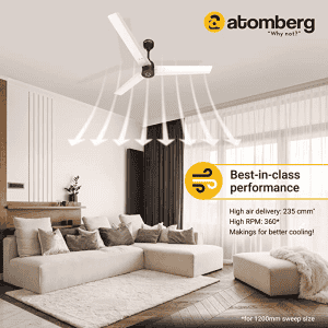 Atomberg Renesa Ceiling Fan with Remote | 3 Blade | 1200mm | BLDC Motor | White & Black